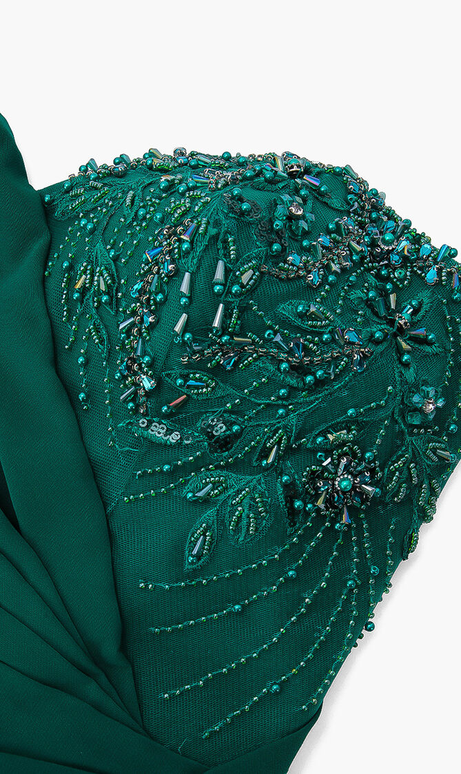 One Shoulder Beaded Sleeves Dress