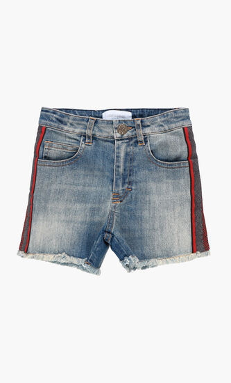 Printed Side Band Denim Shorts