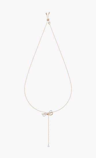 Lifelong Bow Y Necklace, White, Mixed Plating