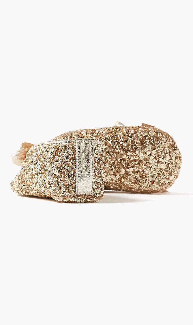 Gros Grain Bow Embellished Glitter Fabric Ballerinas