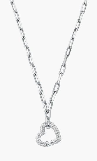 Pave Heart Paperclip Chain Necklace Sterling