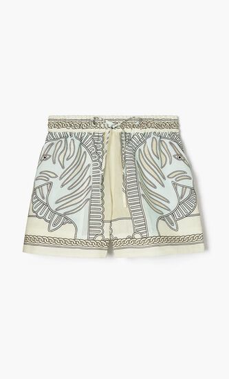 PRINTED LINEN CAMP SHORT
