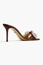 DOUBLE BOW BROWN SATIN ROUND TOE MULES(85MM)