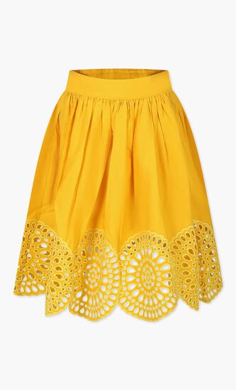 Yellow skirt for girl with macramé lace