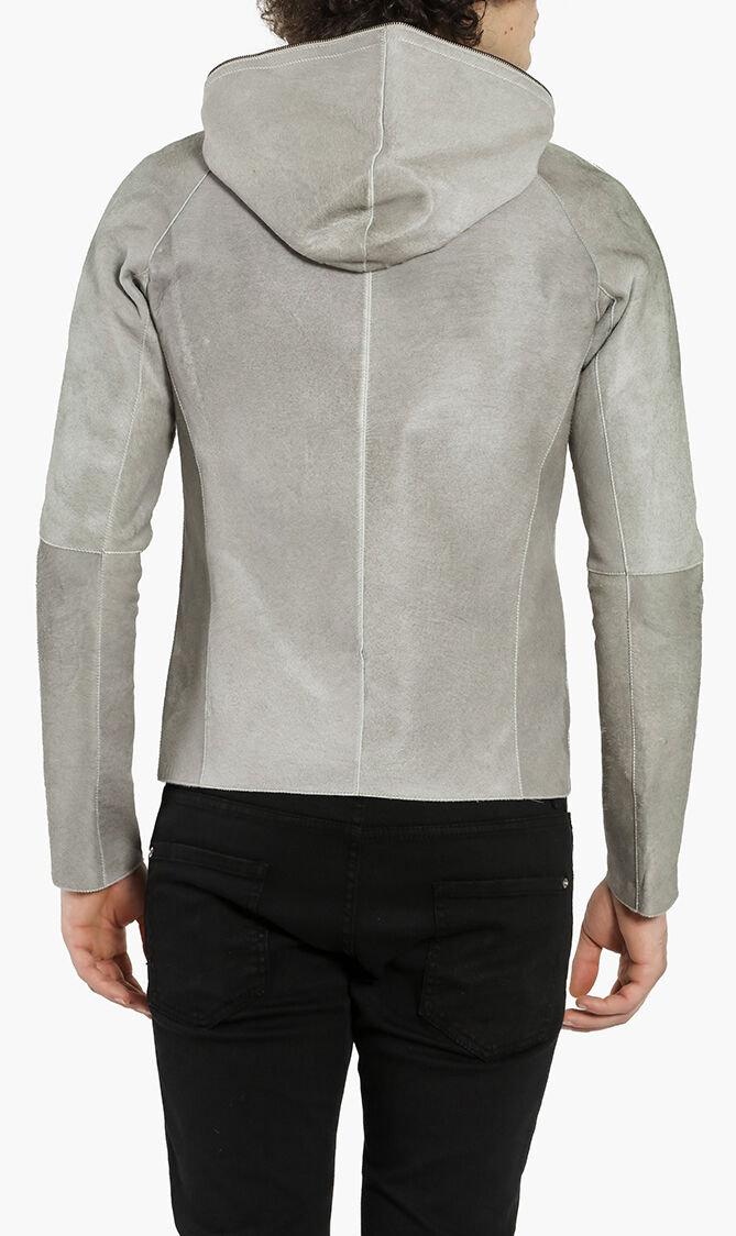 Bovine Leather Hooded Jacket