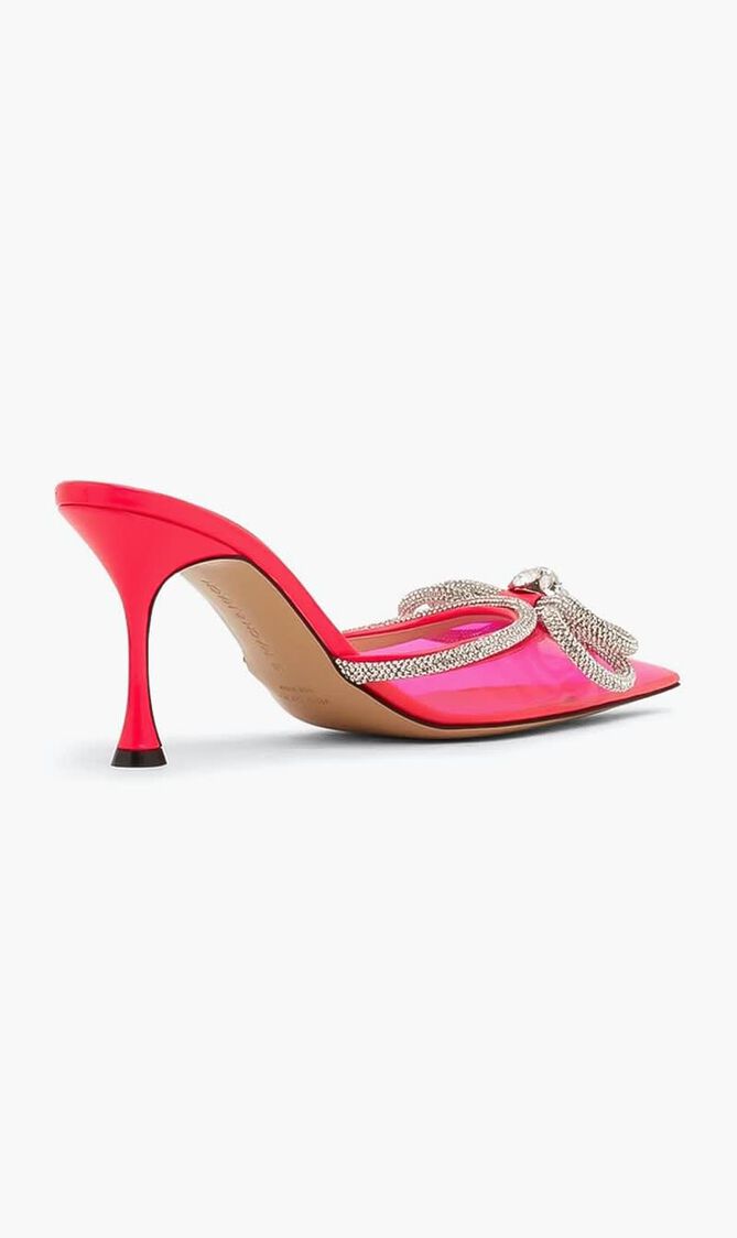 DOUBLE BOW PINK FLUO PVC MULES 85MM