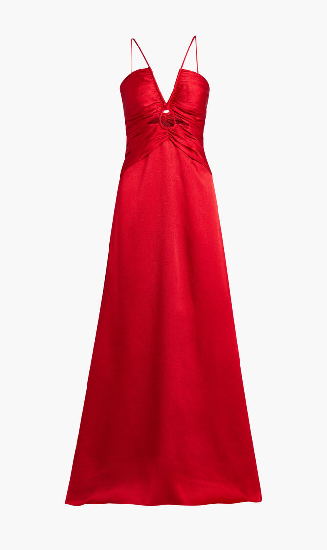 SLEEVELESS SATIN LONG DRESS