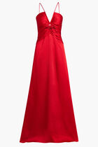 SLEEVELESS SATIN LONG DRESS