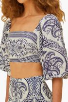 BLUE TROPICAL CAMEO OFF WHITE BLOUSE