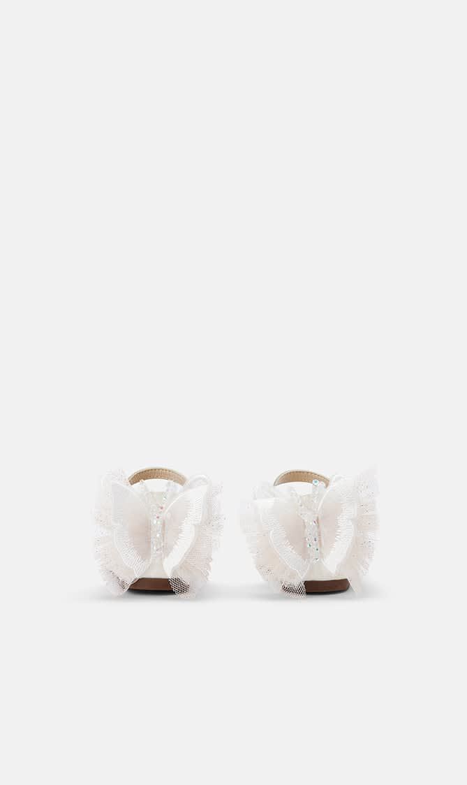 FABRIC BUTTERFLY DECORATION EMBELLISHED HEEL FRENCH BALLERINAS