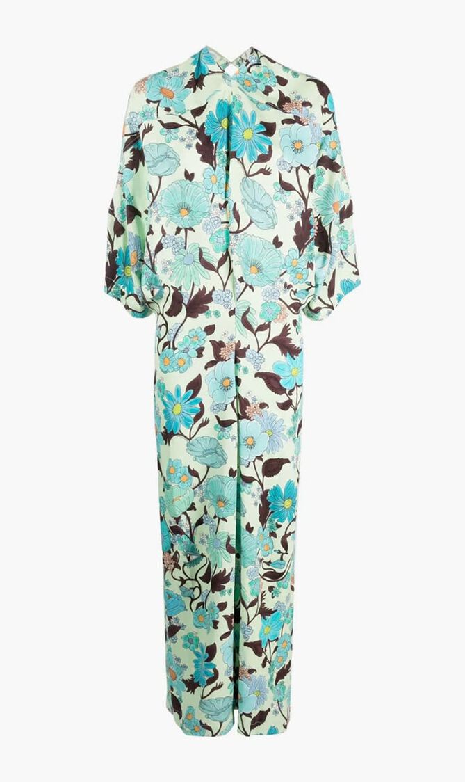 Garden Print Crepe Long Dress