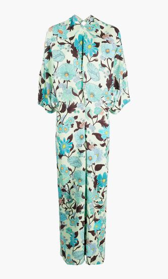 Garden Print Crepe Long Dress