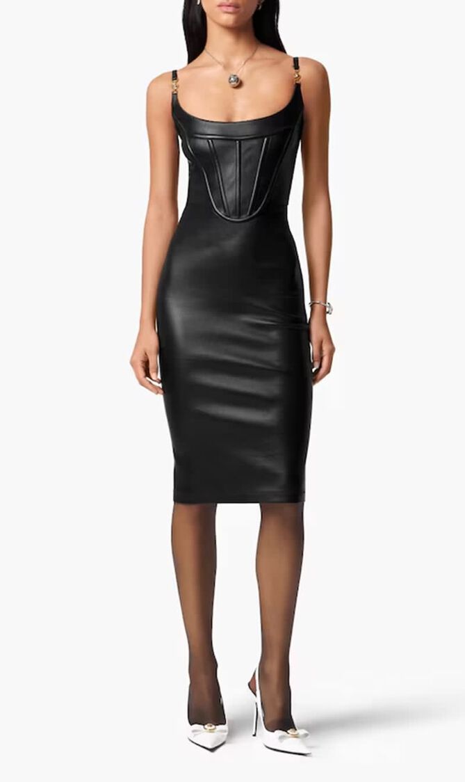 Medusa 95 Corset Leather Midi Dress
