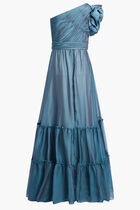 RUFFLED ONE SHOULDER TIERED CHIFFON GOWN