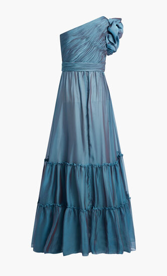 RUFFLED ONE SHOULDER TIERED CHIFFON GOWN