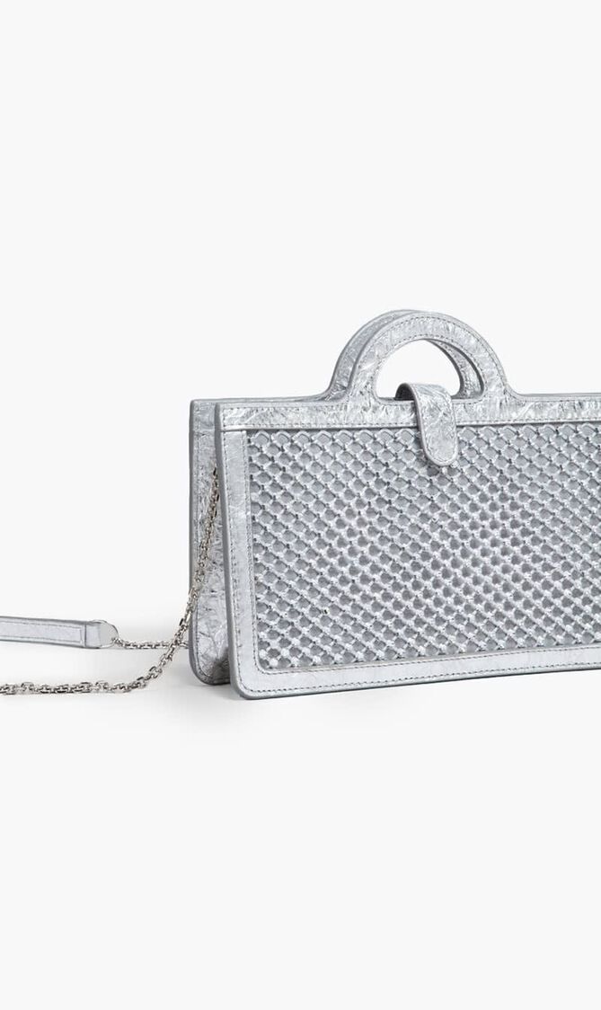 Silver Rhinestone Tropicalia Long Wallet With Chain Strap