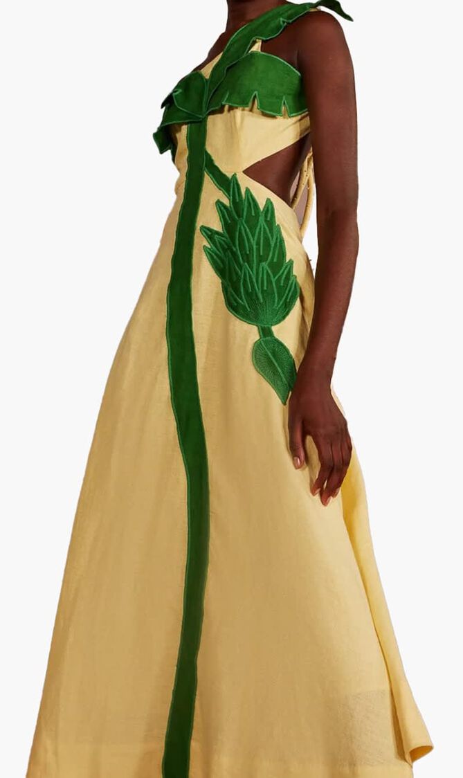 Palm Tree Cutwork Midi Dress