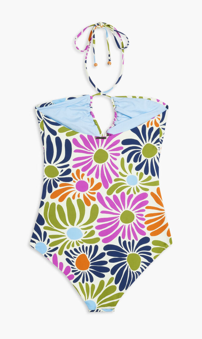 GEMMA ONE PIECE-HALTER NECK BACKLESS ONE PIECE WITH CRISS CROSS STRAPS AND FRONT TEAR DROP CUTOUTS