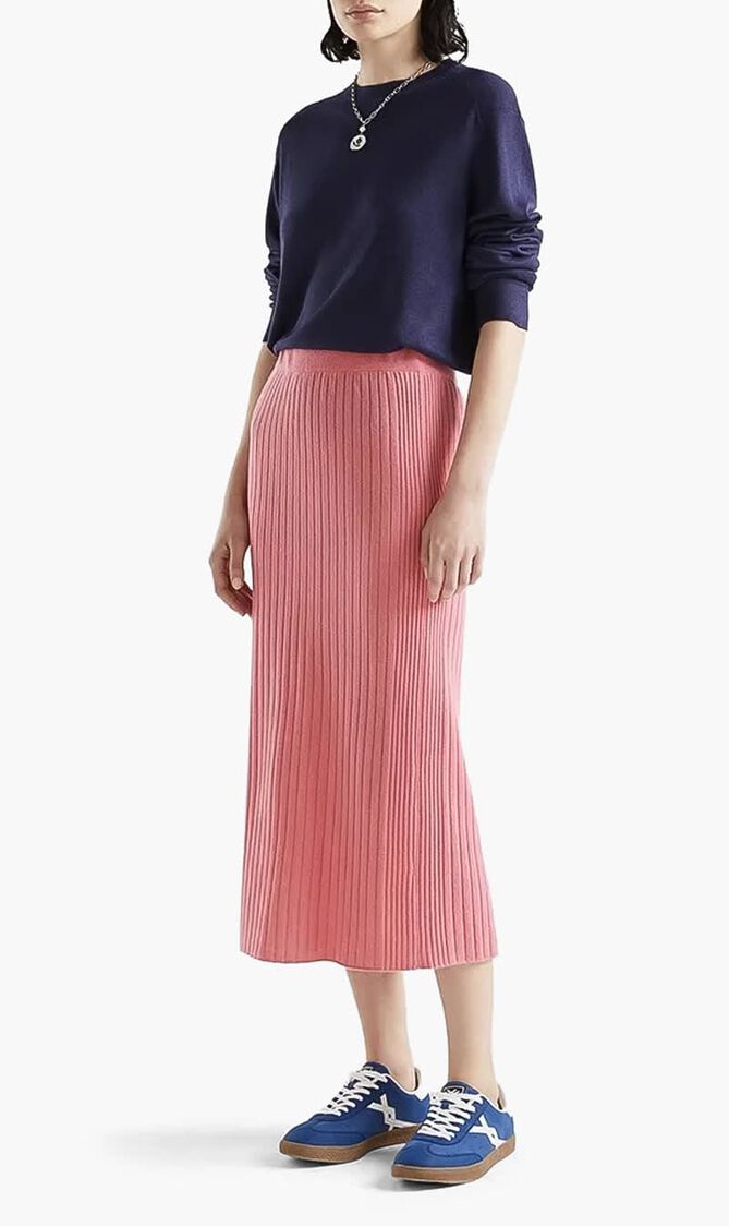 Textured Ribbed Midi Skirt
