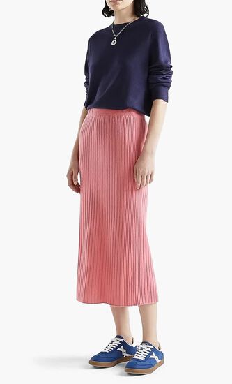 Textured Ribbed Midi Skirt
