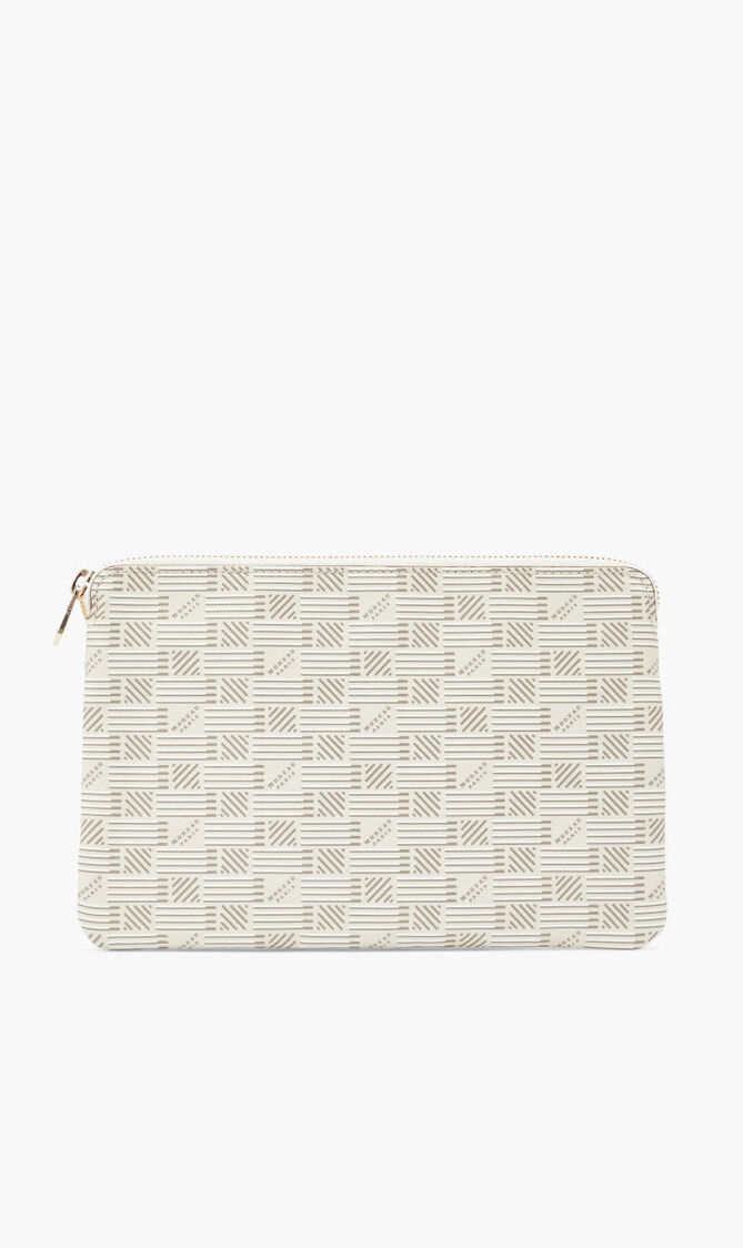 FOLIO POUCH WITH ZIP CLOSURE AND LEATHER WRISTLET