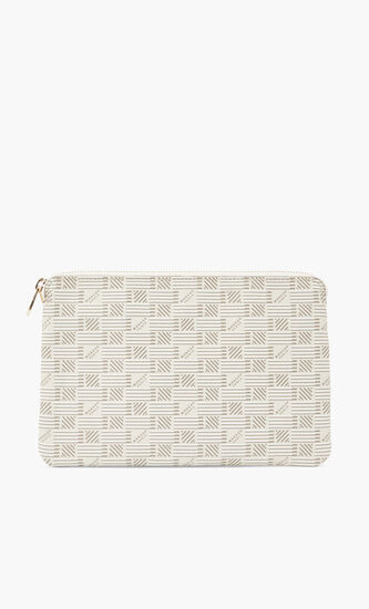 FOLIO POUCH WITH ZIP CLOSURE AND LEATHER WRISTLET