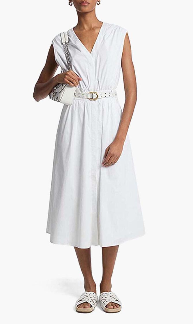 Stretch Cotton Belted Midi Dress