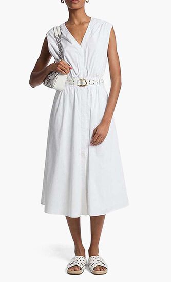 Stretch Cotton Belted Midi Dress