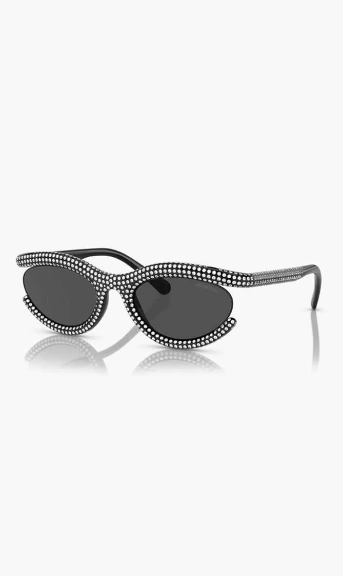 Pave Crystal Embellished Oval Sunglasses