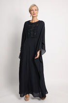 Crochet Solid Black Maxi Kaftan Dress