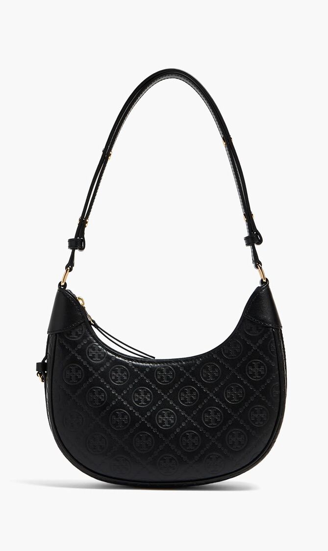 T Monogram Leather Crescent Bag