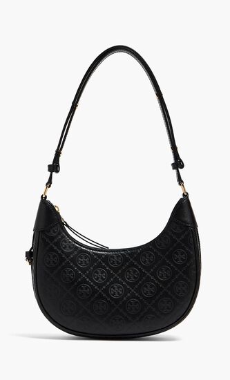 T Monogram Leather Crescent Bag