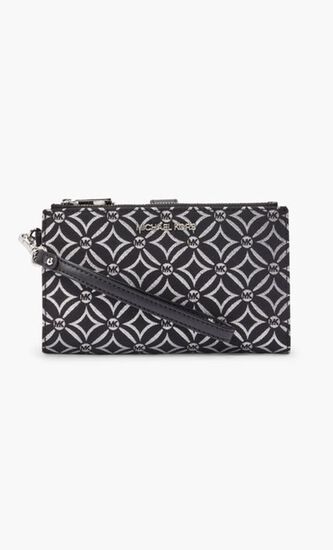 Jet Set Metallic Logo Jacquard Wristlet