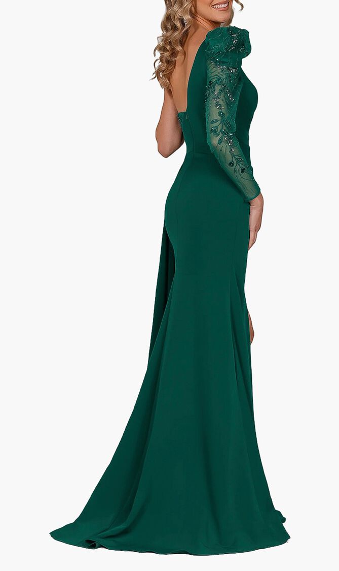 One Shoulder Beaded Sleeves Dress