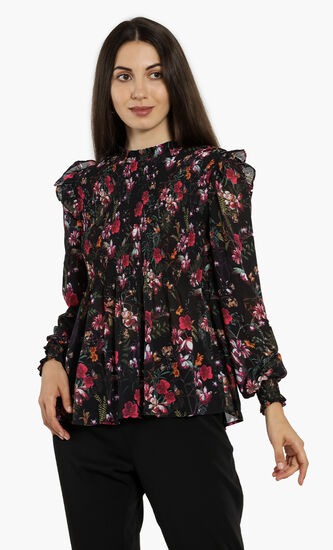 Enyya Fern Forest High-Neck Smocked Top