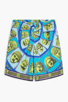 SHORTS TWILL SILK FABRIC WITH MASKS FOULARD PRINT