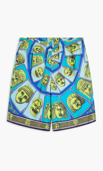 SHORTS TWILL SILK FABRIC WITH MASKS FOULARD PRINT