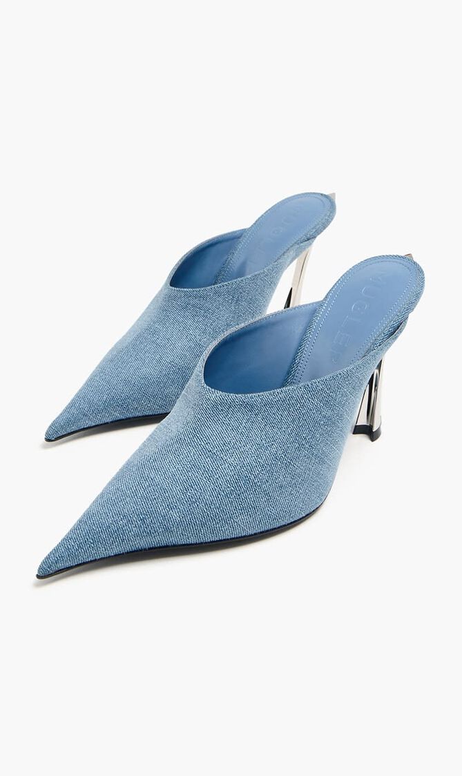Denim mule heel sandals