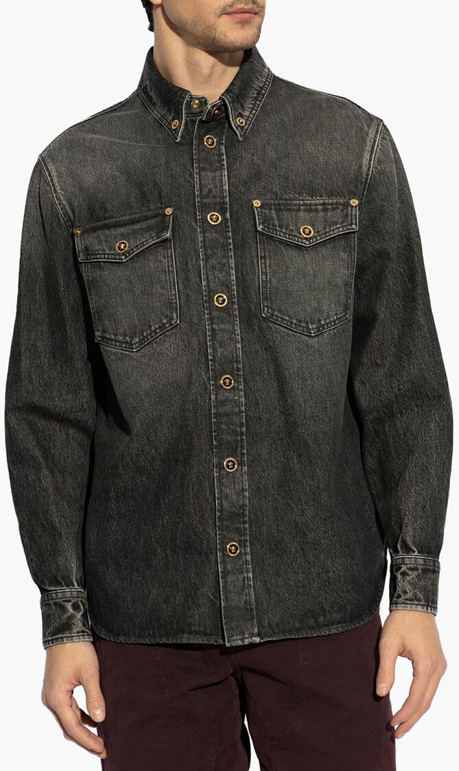 SHIRT DENIM STONE WASH BLACK DENIM FABRIC