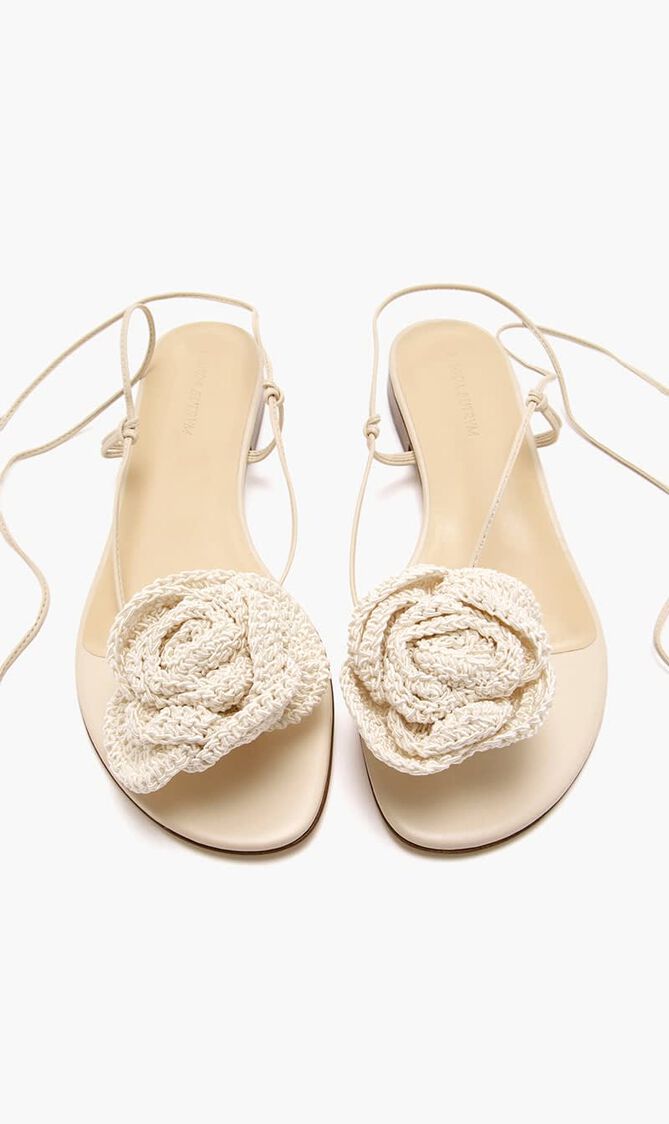 WRAP AROUND FLAT FLOWER SANDALS CROCHET CREAM