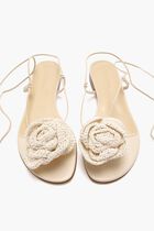 WRAP AROUND FLAT FLOWER SANDALS CROCHET CREAM
