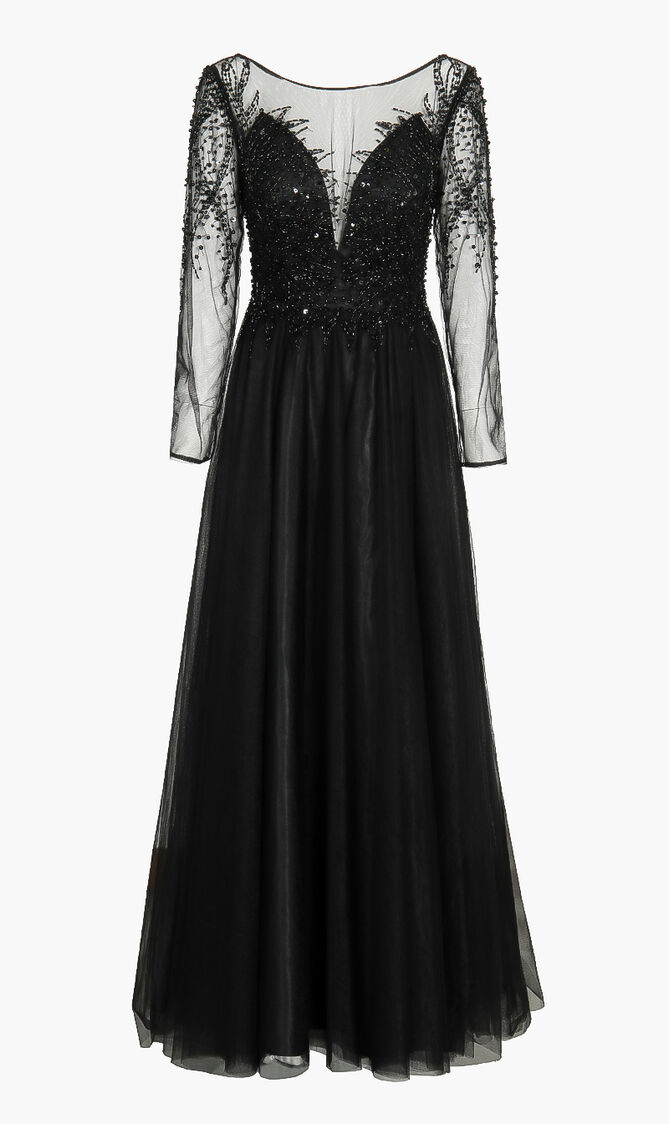 Long Sleeve Embellished Gown