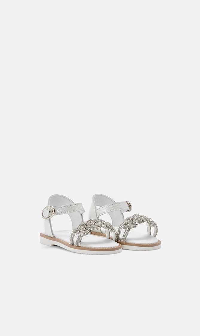 CRYSTAL BRAID BAND EMBELLISHED LEATHER SANDAL