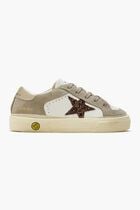 MAY LEATHER UPPER VAMP AND TONGUE SUEDE QUARTER AND TOE GLITTER STAR LAMINATED HEEL