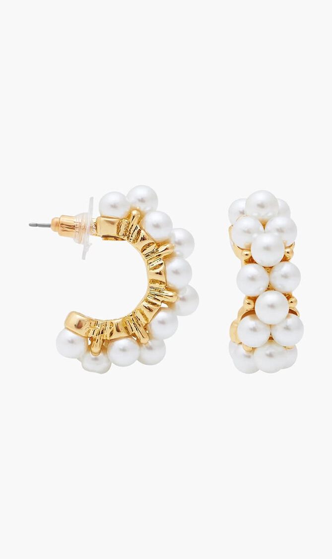 Pearl Cluster Pierced Hoop Earrings