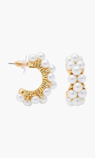 Pearl Cluster Pierced Hoop Earrings
