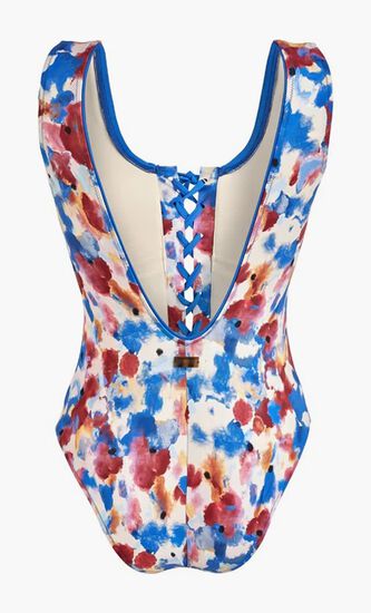 Flowers in the Sky Lace Up One Piece Swimsuit