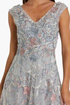 Embroidered Illusion Cap Sleeve A Line Gown