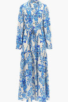 Long Patterned Silk Shirt Dress