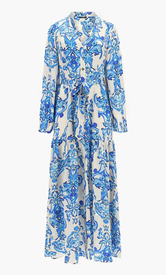 Long Patterned Silk Shirt Dress